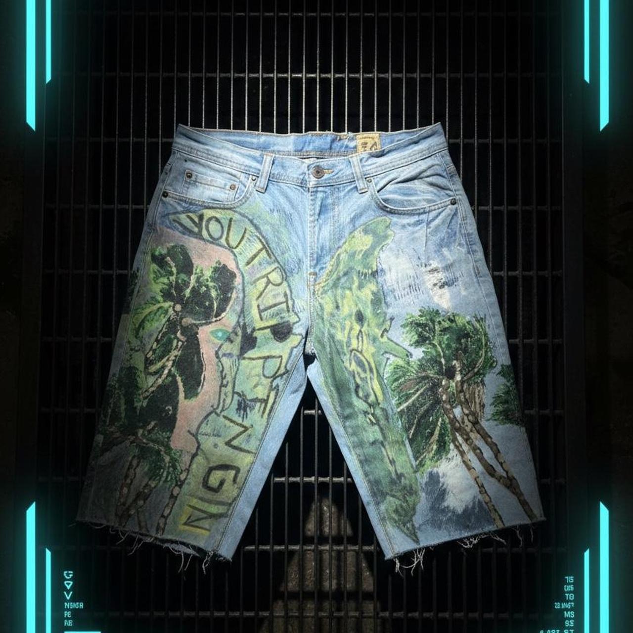 🌴 &QUOT;YOU TRIPPING&QUOT; 1-OF-1 HAND-PAINTED JORTS 🌴